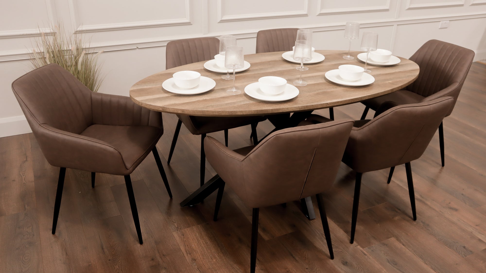 Epsom Rustic Oak 1.8m Oval + 6 EZ Brown PU