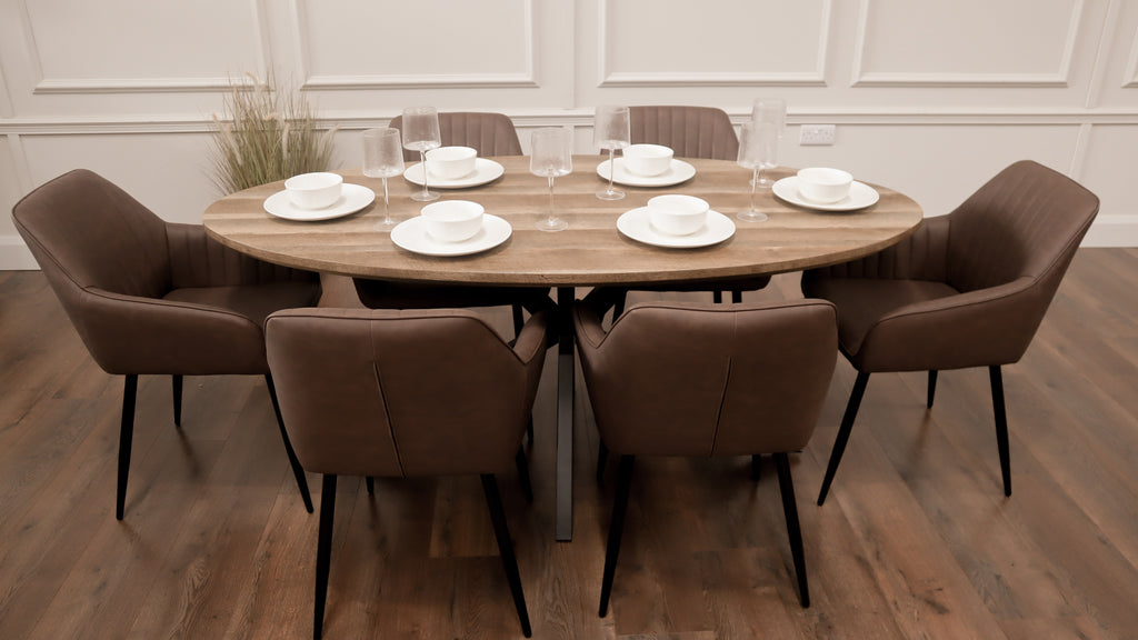 Epsom Rustic Oak 1.8m Oval + 6 EZ Brown PU