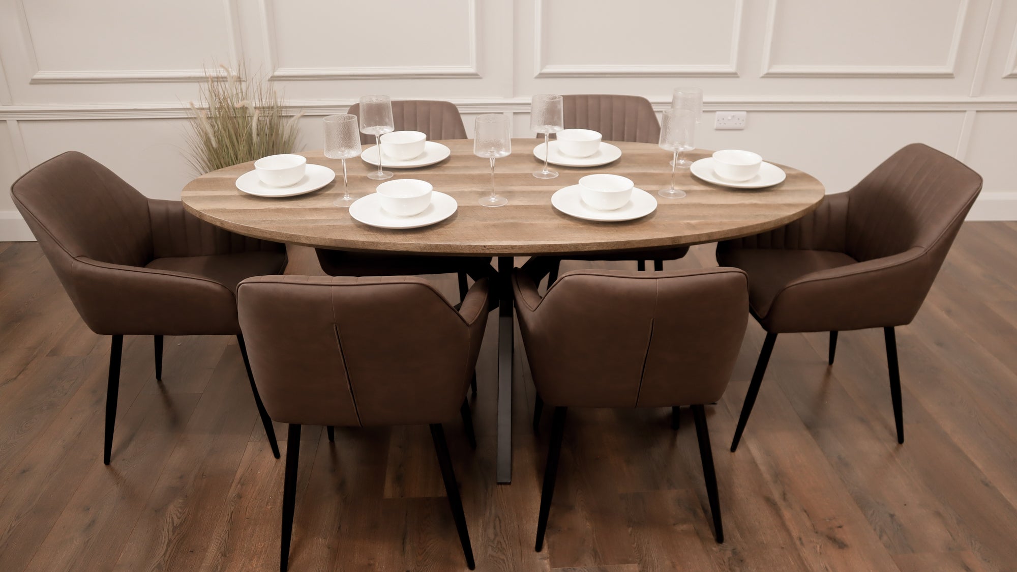 Epsom Rustic Oak 1.8m Oval + 6 EZ Brown PU