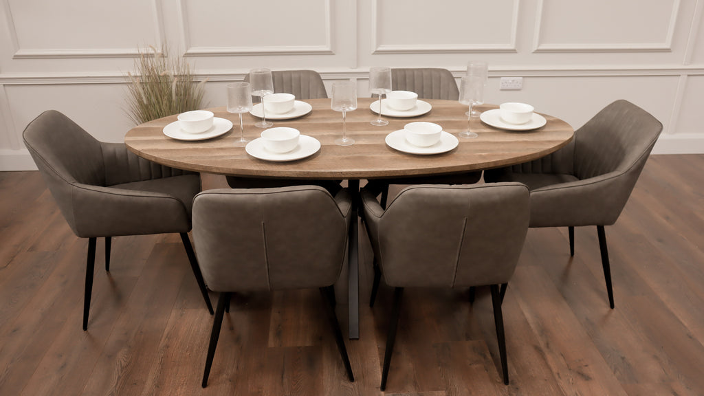 Epsom Rustic Oak 1.8m Oval + 6 EZ Grey PU