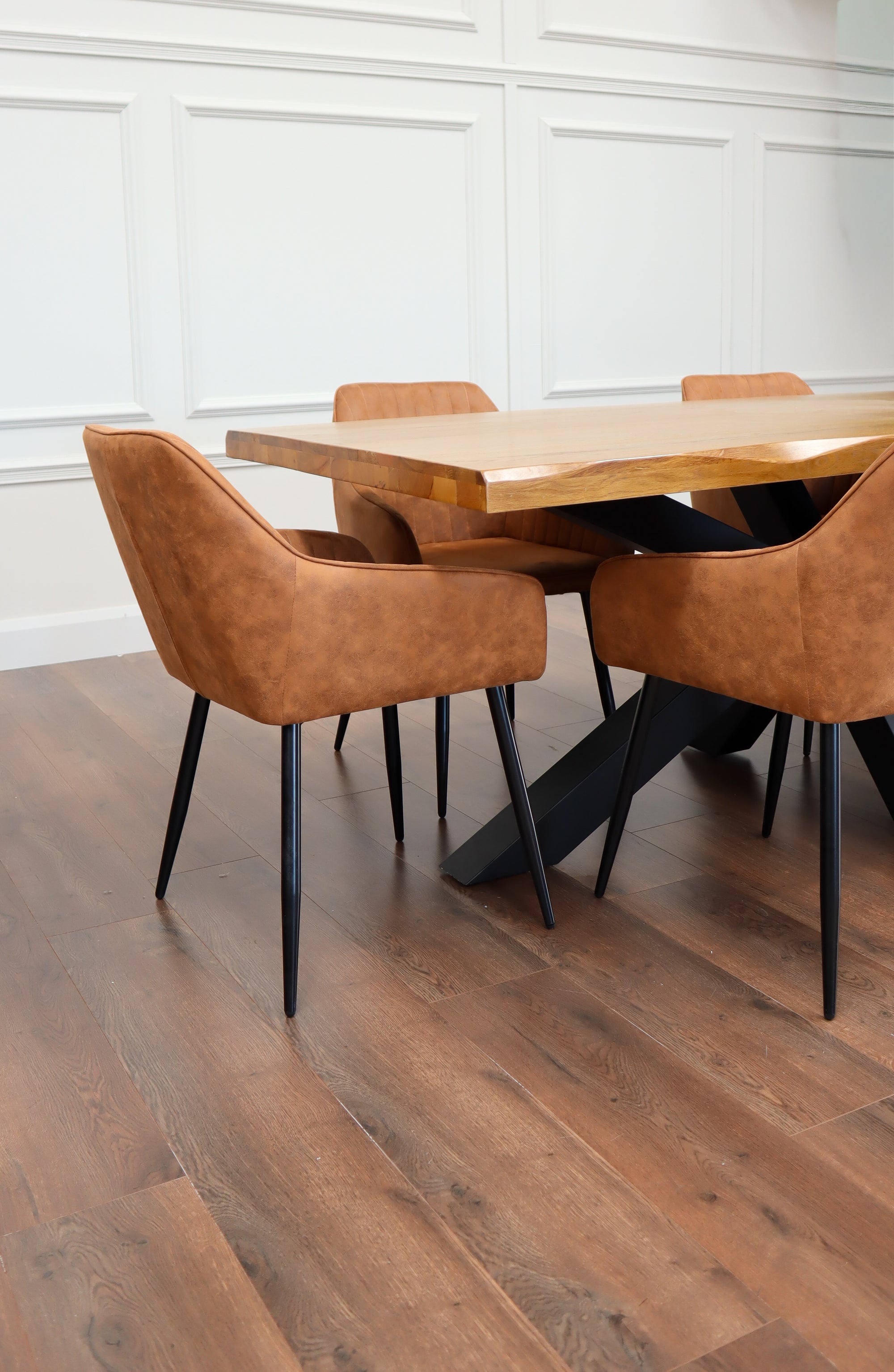 Richmond 2.1m Table + 6 EZ Tan Suede Chairs