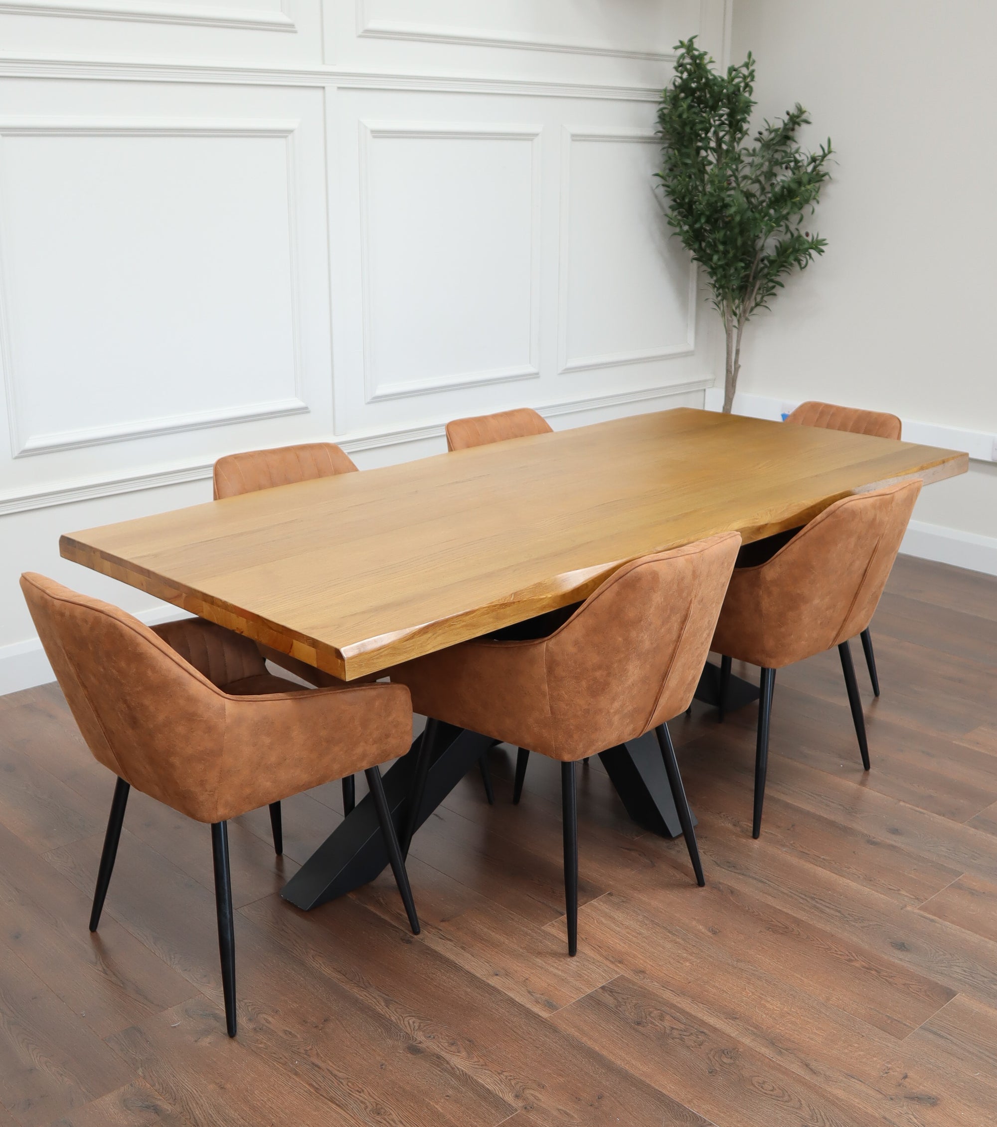 Richmond 2.1m Table + 6 EZ Tan Suede Chairs