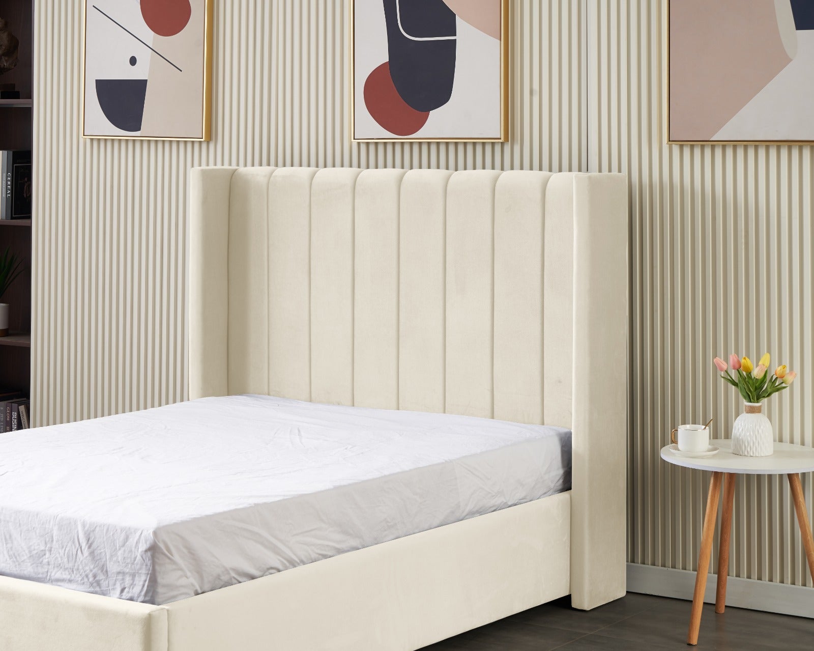 Kildare Bed  Double - Cream Velvet
