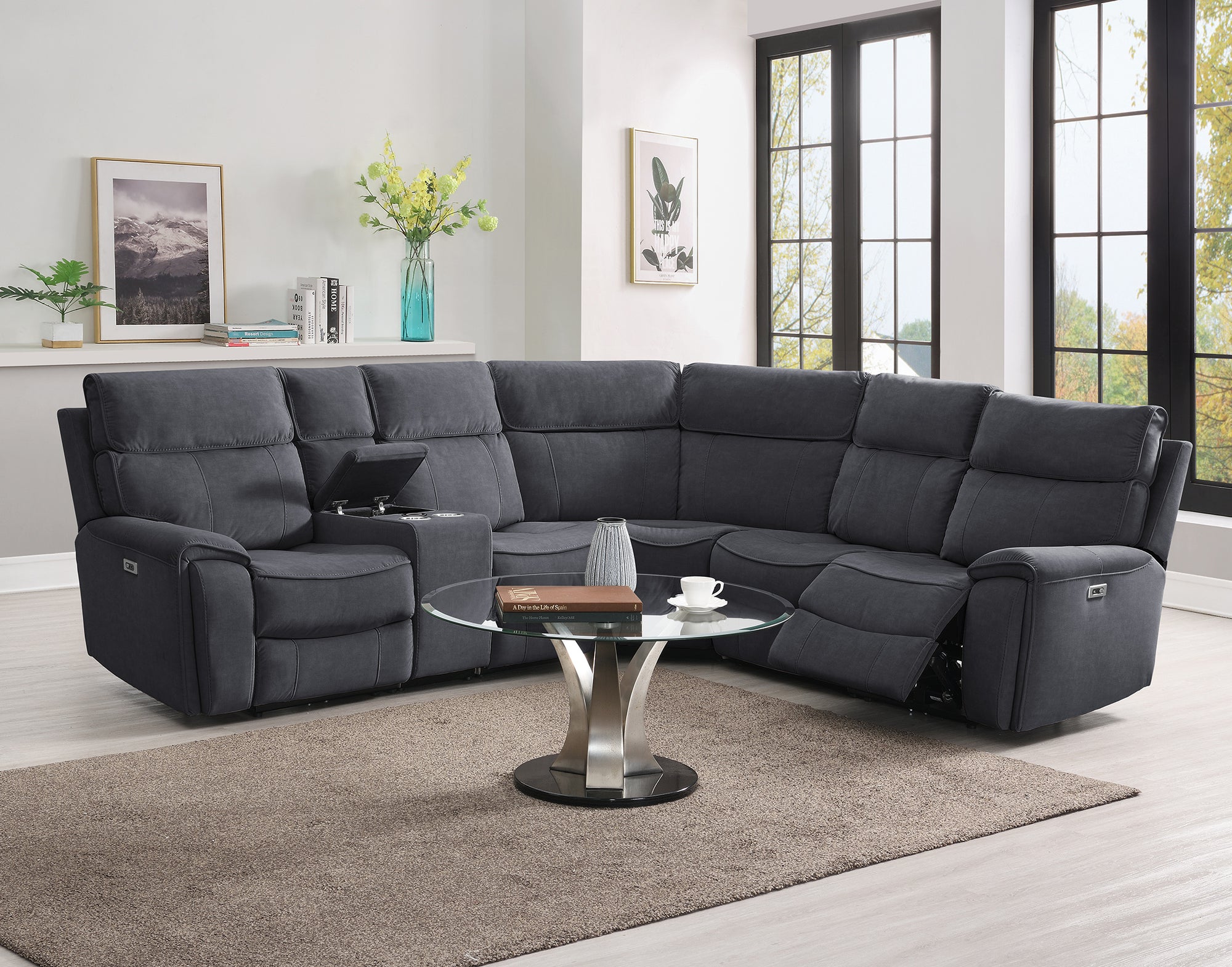 Scarlet Power Corner - Charcoal Microfibre Fabric