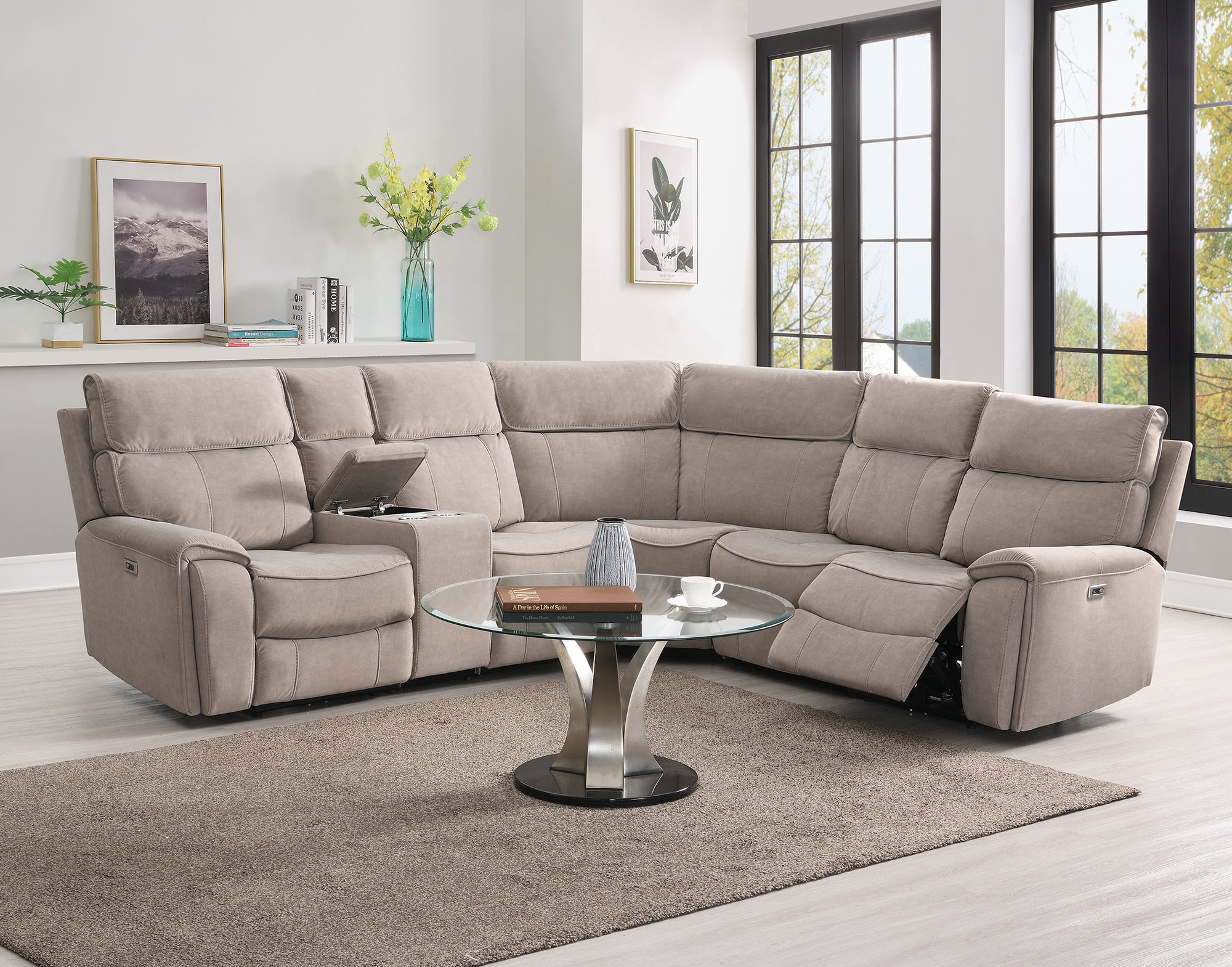 Scarlet Power Corner - Taupe Microfibre Fabric