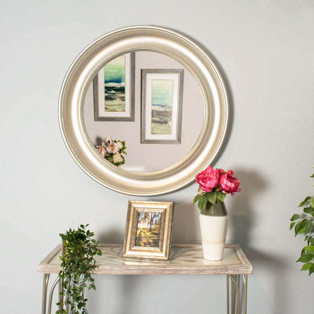 Lena wall mirror beaded round 90cm -  Champagne