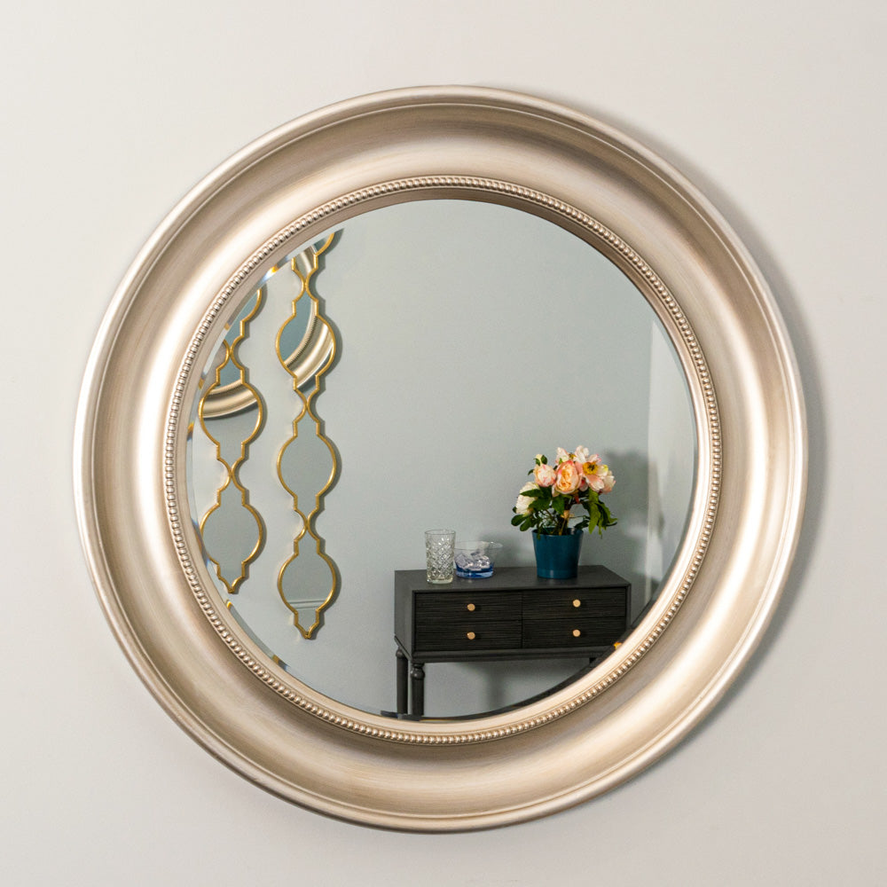 Lena wall mirror beaded round 90cm -  Champagne