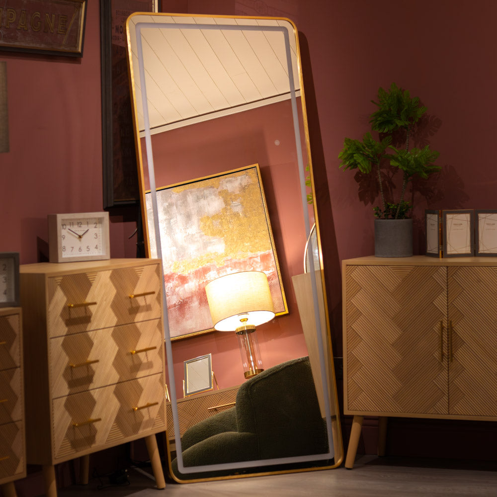 Led modena cheval mirror gold 170 x 70cm