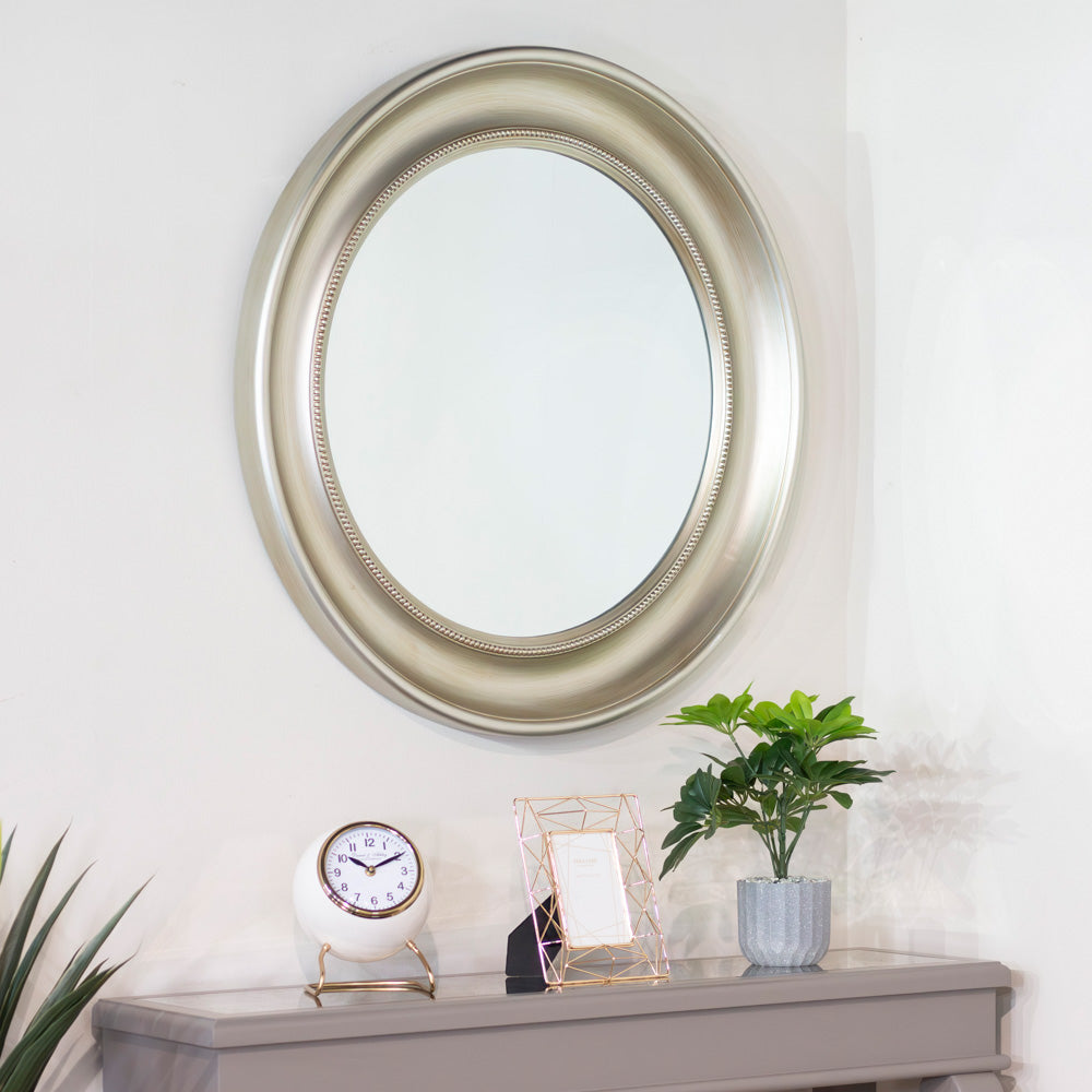 Macy wall mirror beaded round 90cm -  Champagne