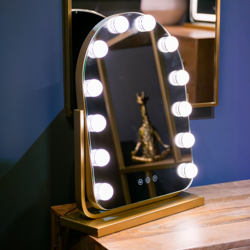 Hollywood bulb arch vanity mirror gold 40 x 30cm