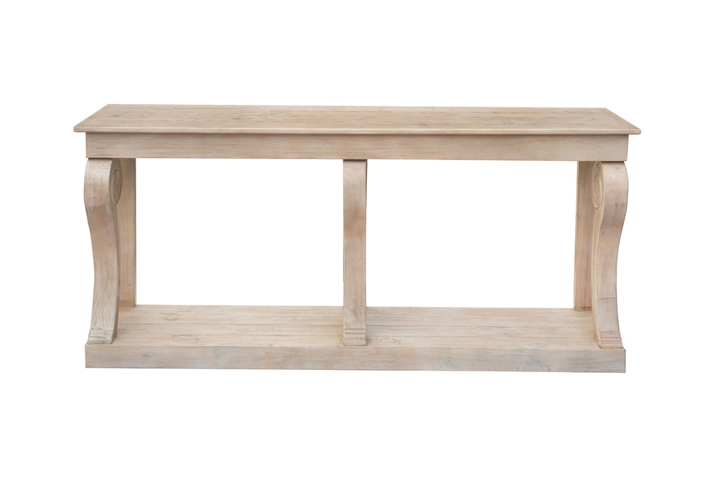 Montclair Scroll Console Table – Reclaimed Wood, Whitewash