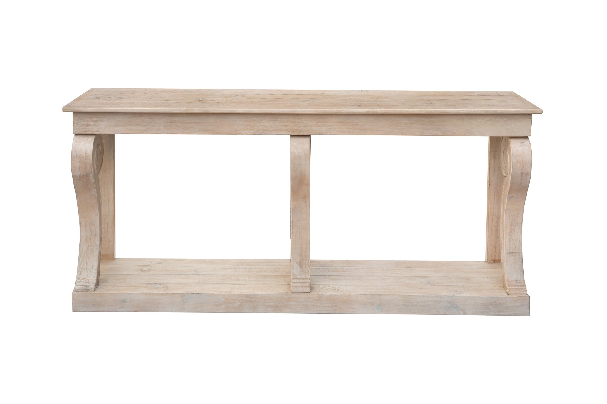 Montclair Scroll Console Table – Reclaimed Wood, Whitewash