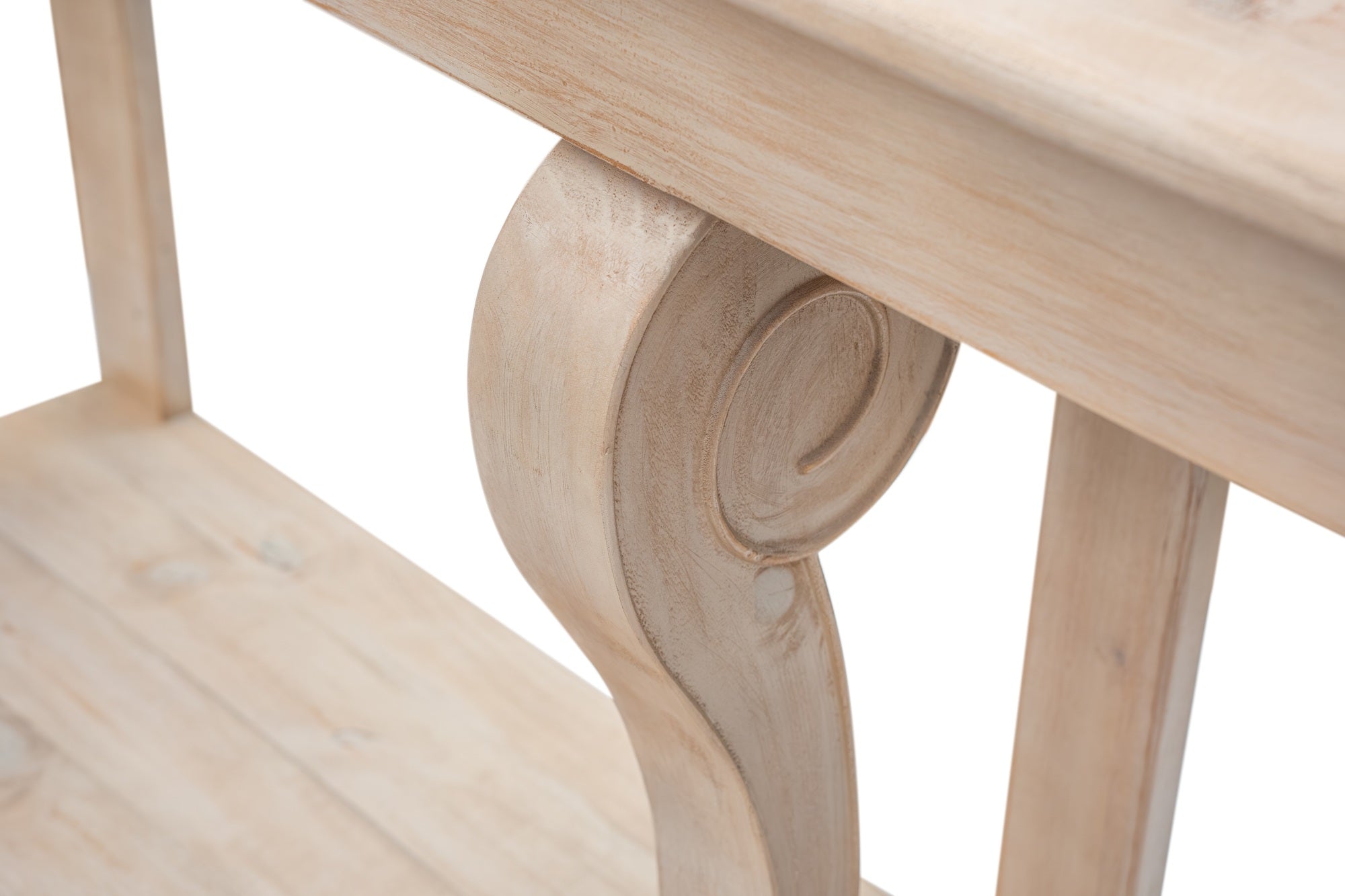 Montclair Scroll Console Table – Reclaimed Wood, Whitewash