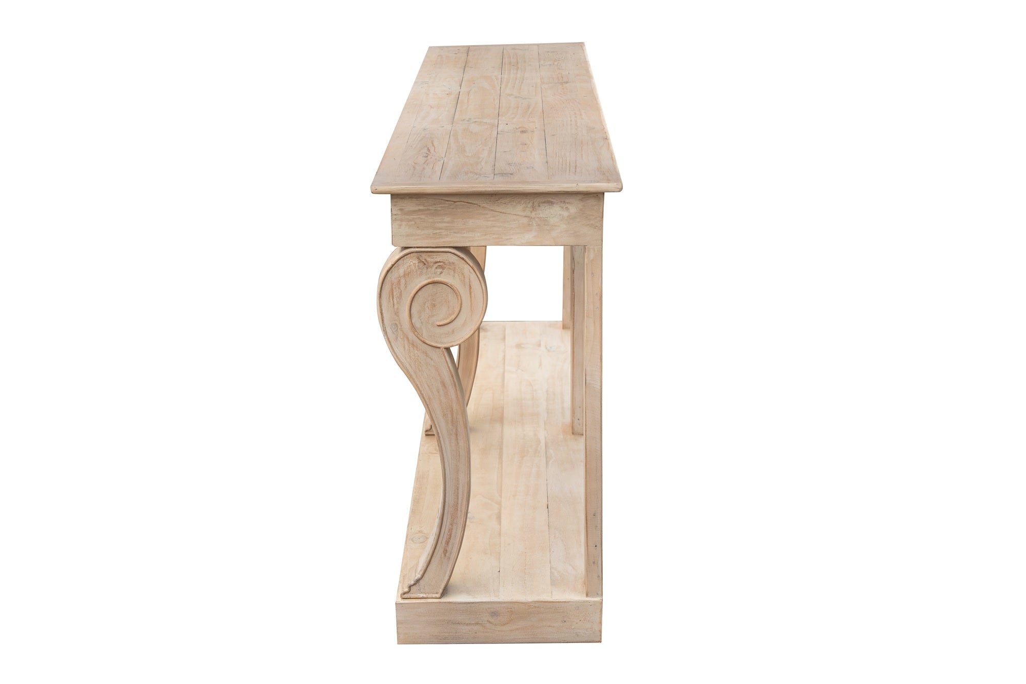 Montclair Scroll Console Table – Reclaimed Wood, Whitewash