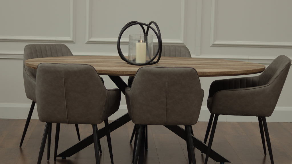 Epsom Rustic Oak 1.8m Oval + 6 EZ Chairs Grey PU