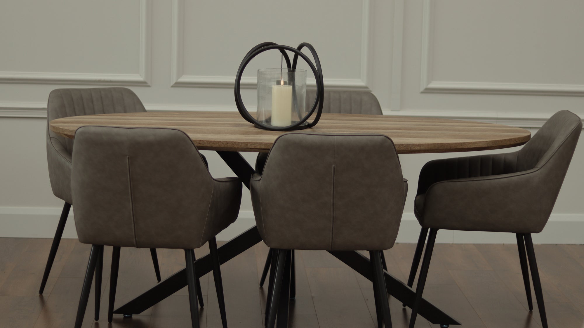 Epsom Rustic Oak 1.8m Oval + 6 EZ Chairs Grey PU