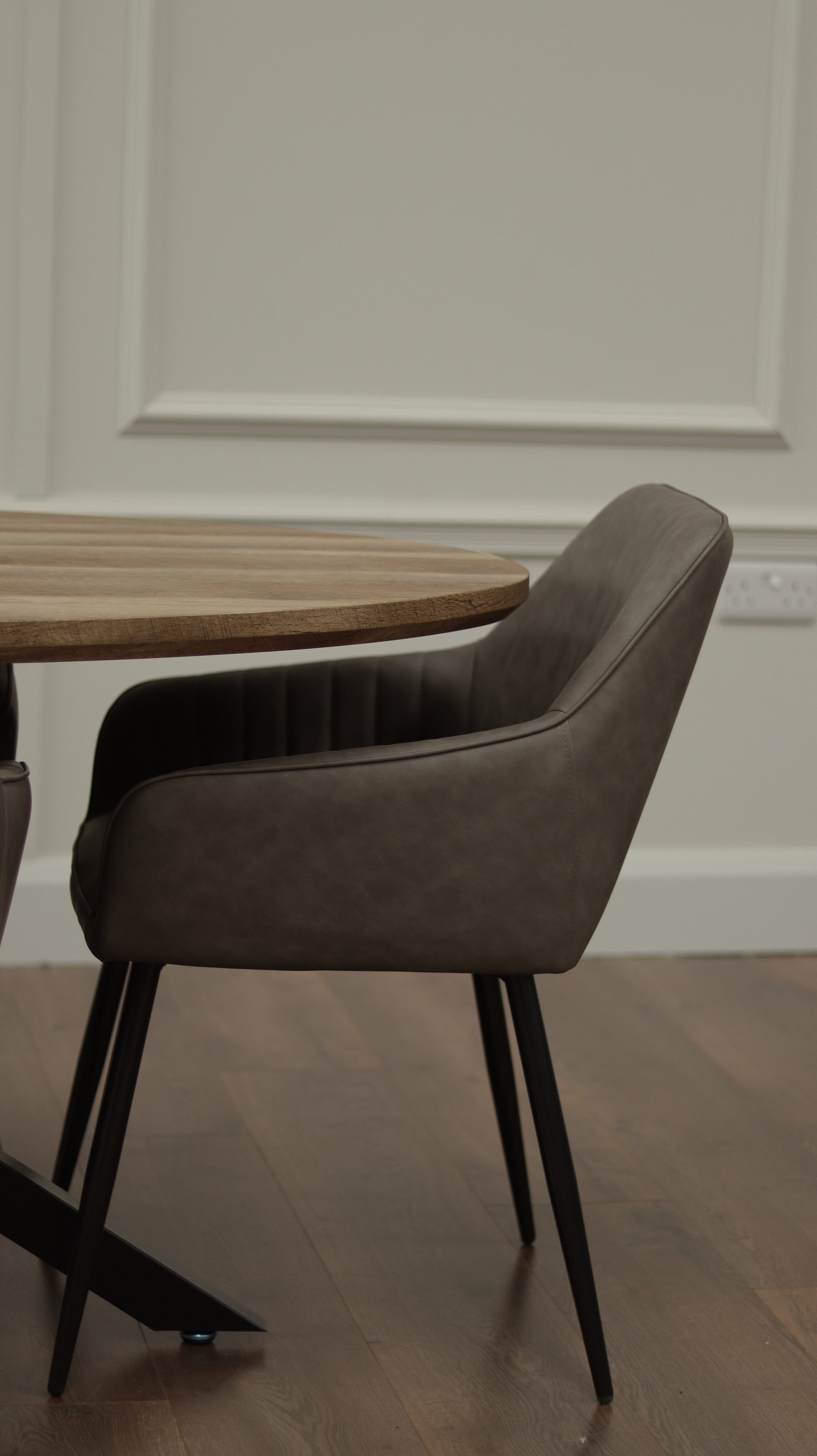 Epsom Rustic Oak 1.8m Oval + 6 EZ Chairs Grey PU