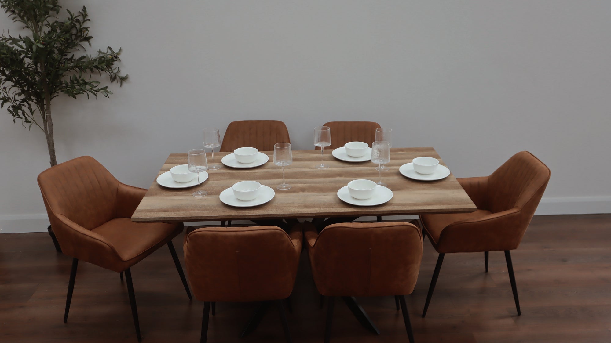 Epsom Rustic Oak 1.6m + 6 EZ Tan Suede Chairs