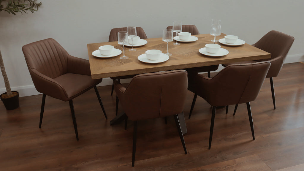 Hugo 1.6m Medium Oak Veneer+ 6 EZ Brown PU Chairs