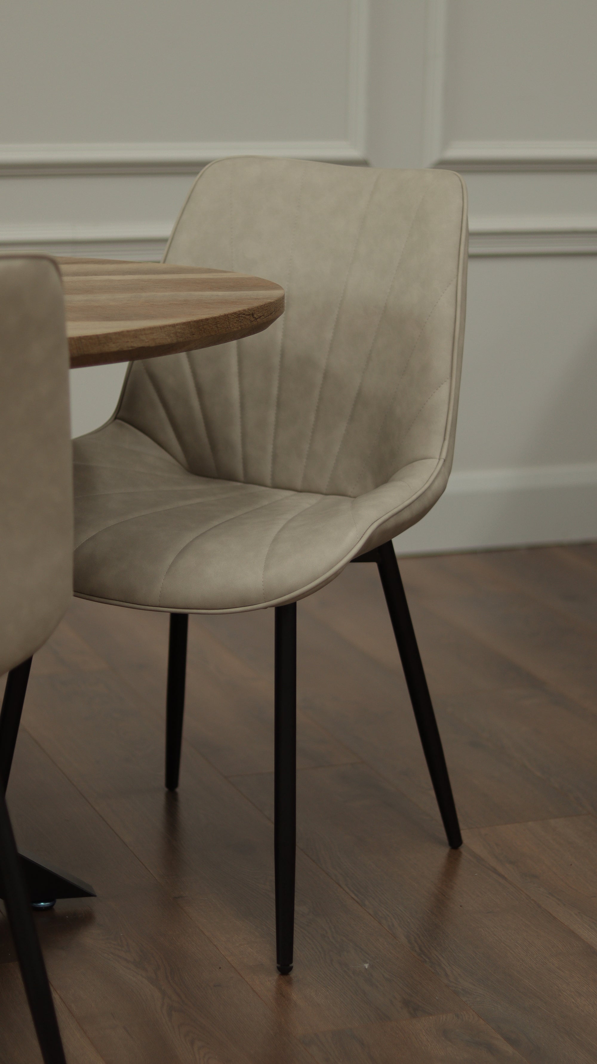 Epsom Rustic Oak 1.8m Oval + 6 Tilly Chairs Taupe PU