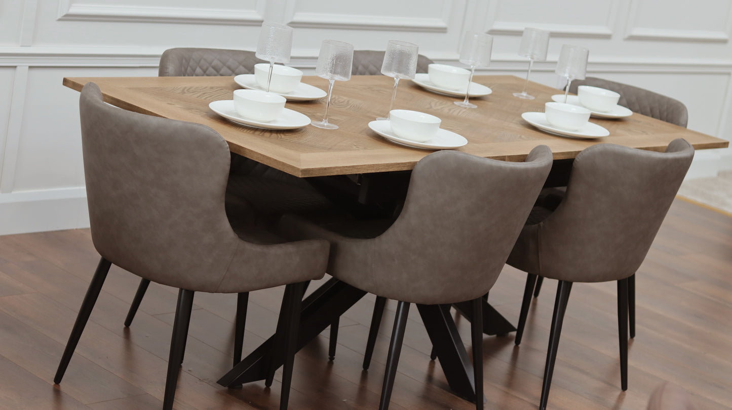 Peyton 1.6m/2m + 6 Diamond Grey PU Chairs