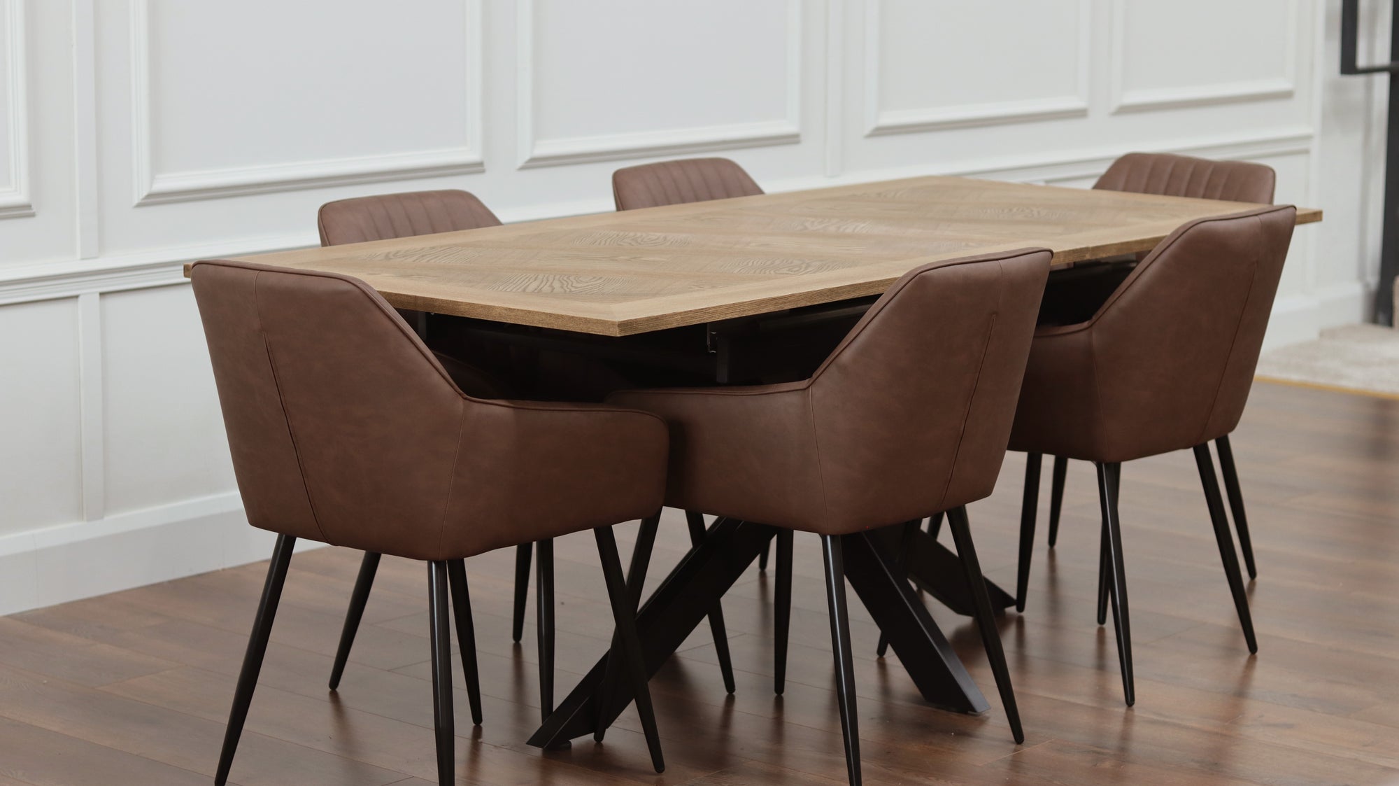 Peyton 1.6m/2m + 6 EZ Brown PU Chairs