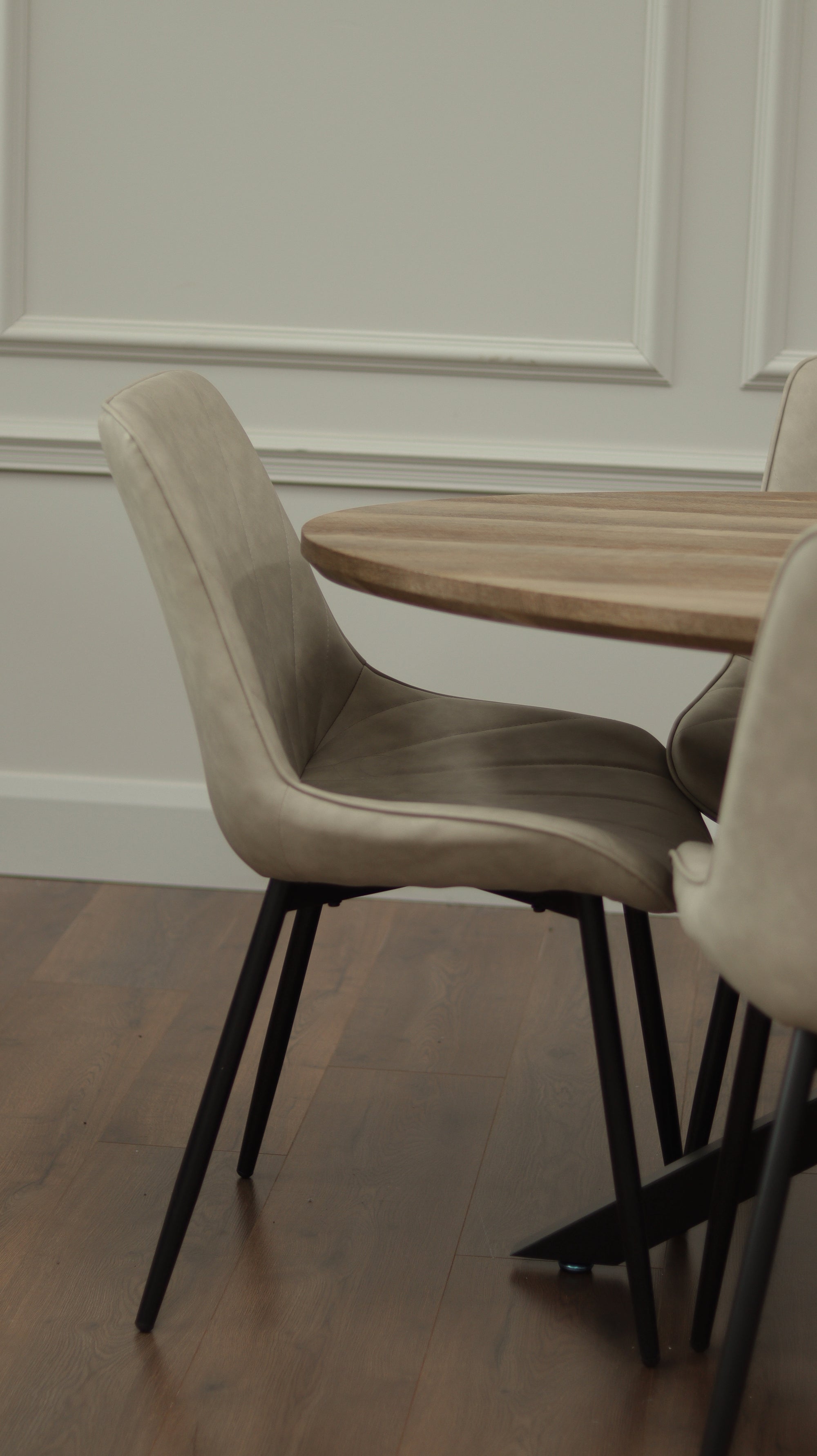 Epsom Rustic Oak 1.8m Oval + 6 Tilly Chairs Taupe PU