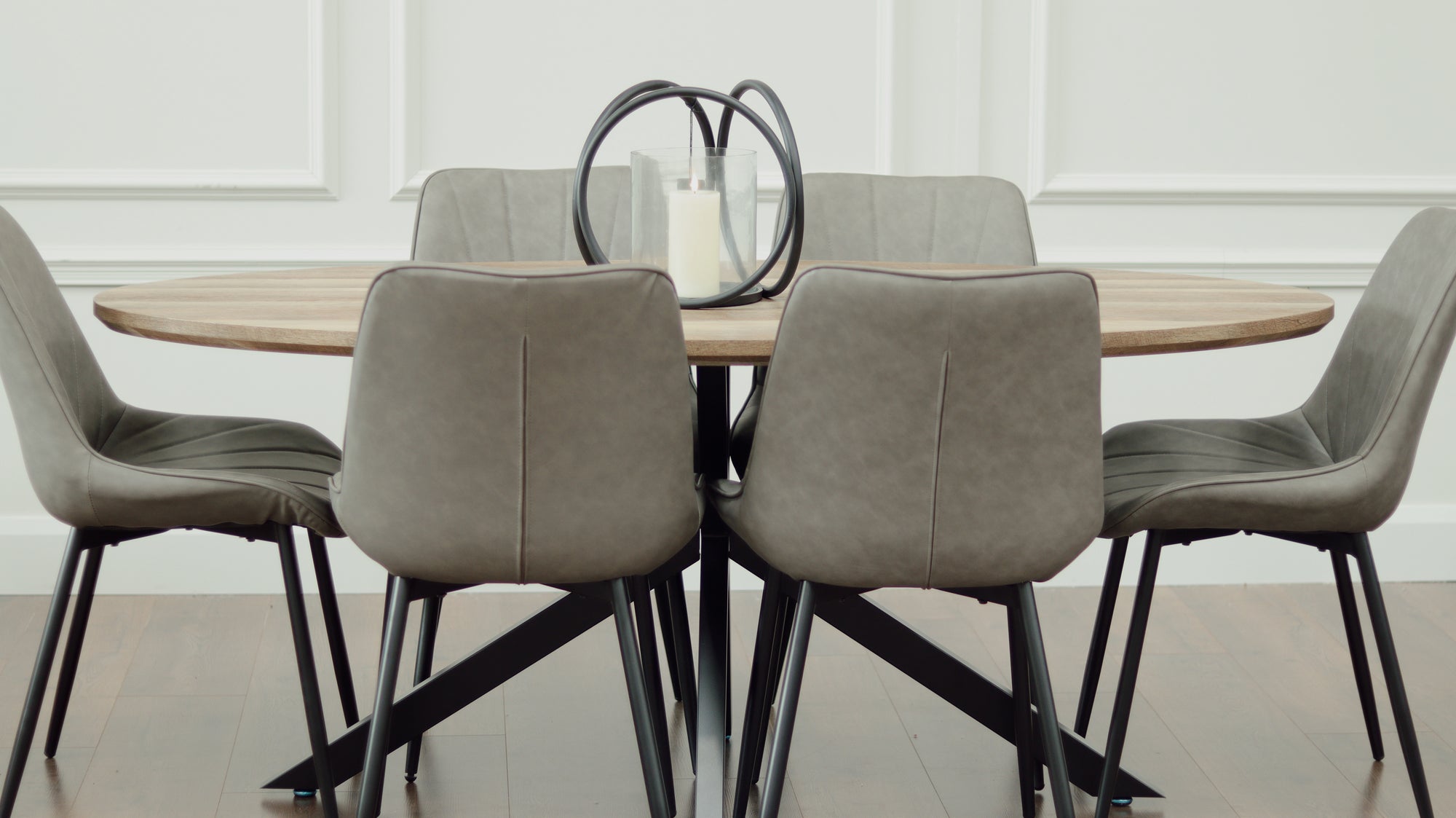 Epsom Rustic Oak 1.8m Oval + 6 Tilly Chairs Grey PU