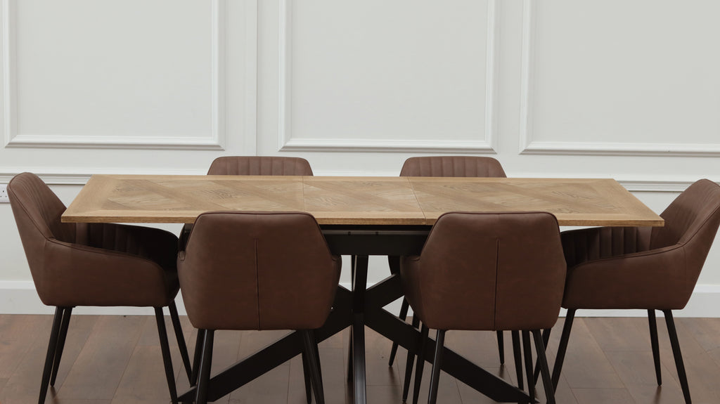Peyton 1.6m/2m + 6 EZ Brown PU Chairs