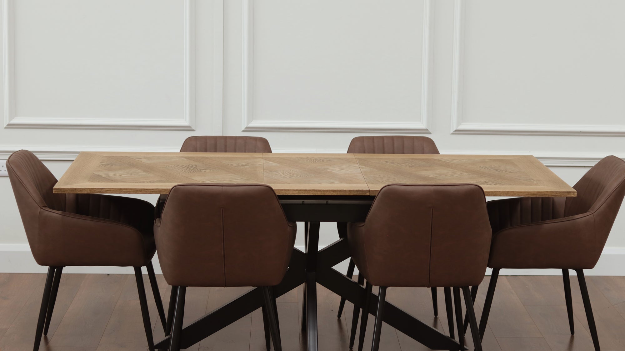 Peyton 1.6m/2m + 6 EZ Brown PU Chairs