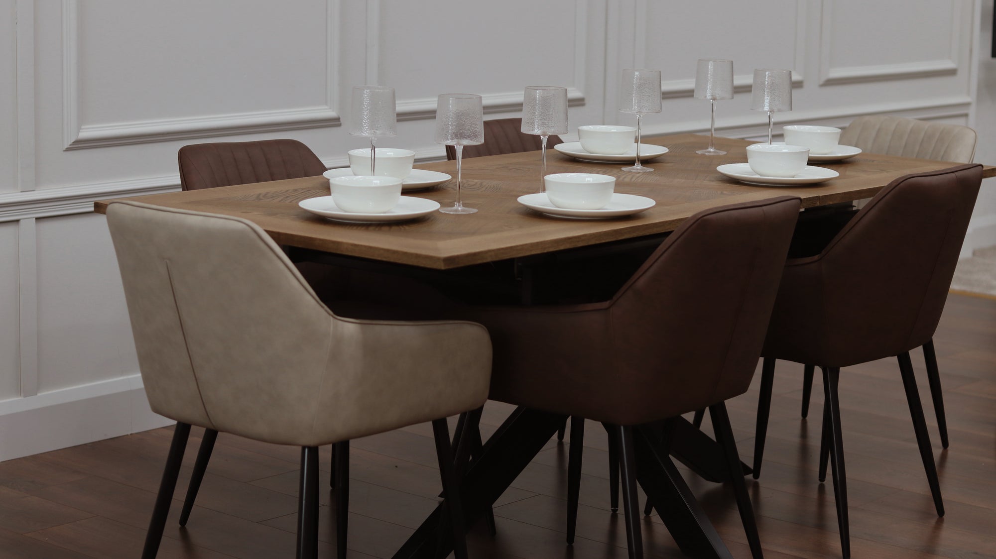 Peyton 1.6m/2m + 6 EZ Brown PU Chairs