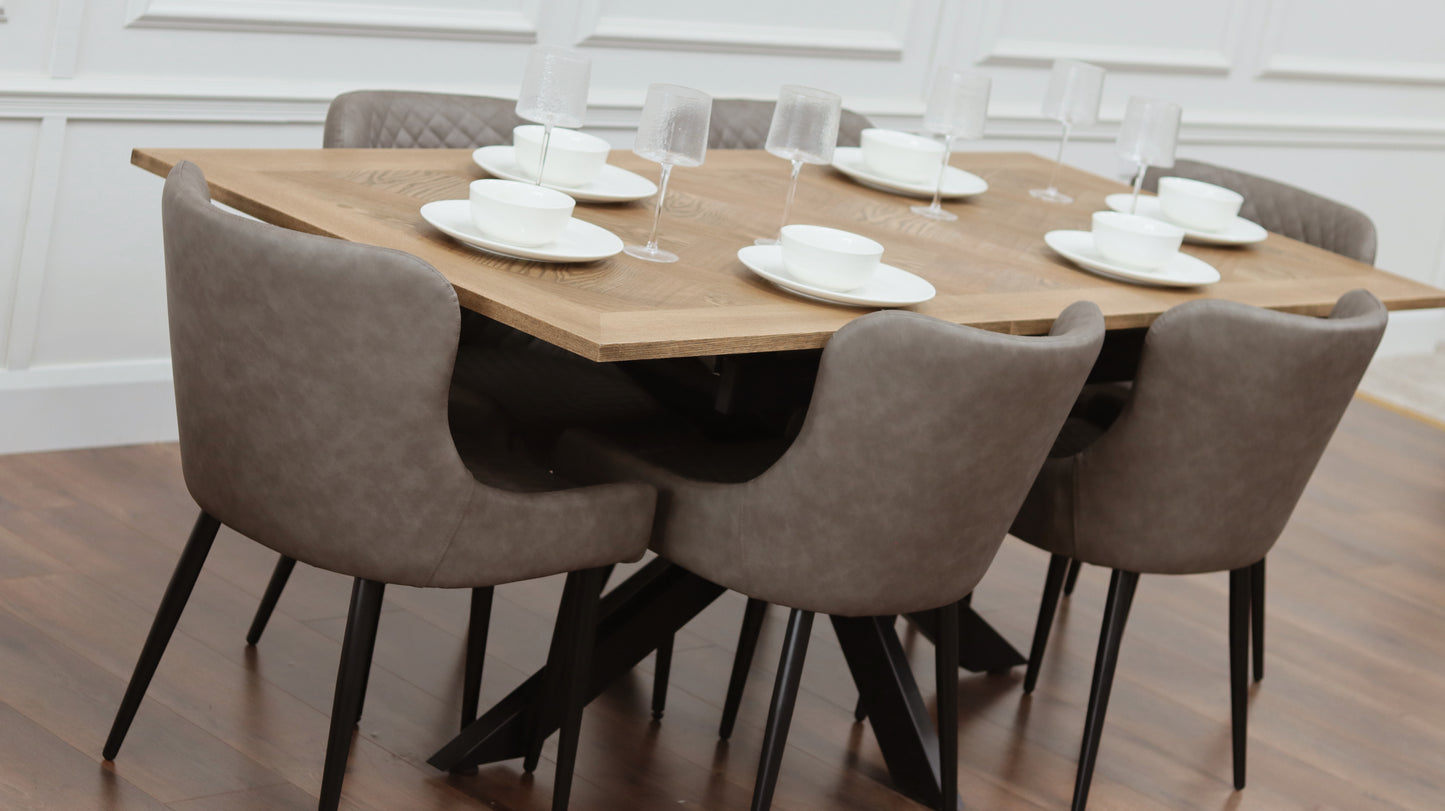 Peyton 1.6m/2m + 6 Diamond Grey PU Chairs