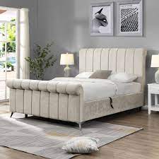 Marlow Sleigh Bed Ottoman Beige - King Size