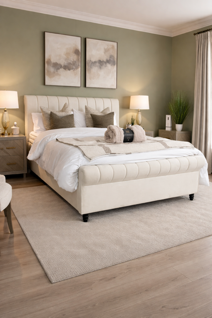 Ascot Ottoman Bed King - Cream Velvet