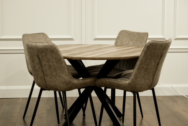 Epsom Rustic Oak 1.2m + 4 Tilly Dark Taupe Suede Chairs