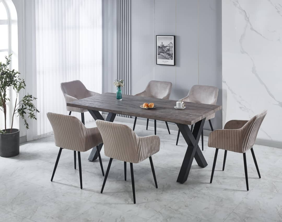 Copenhagen 1.8m Table  +  6 Mae Chairs -  Smoke Grey
