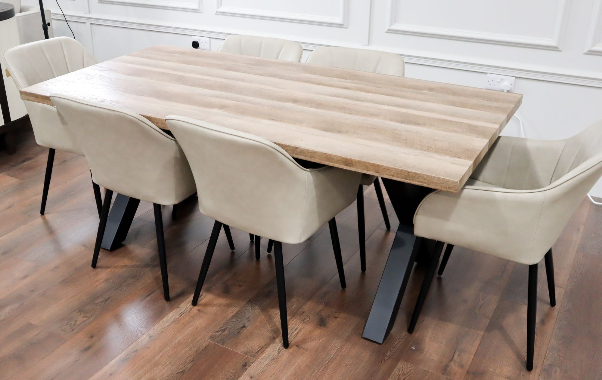 Copenhagen 1.8m Table + 6 Mae Chairs -  Rustic Oak
