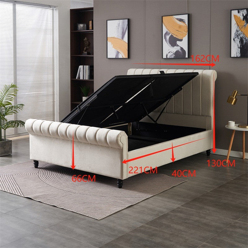 Ascot Ottoman Bed King - Cream Velvet