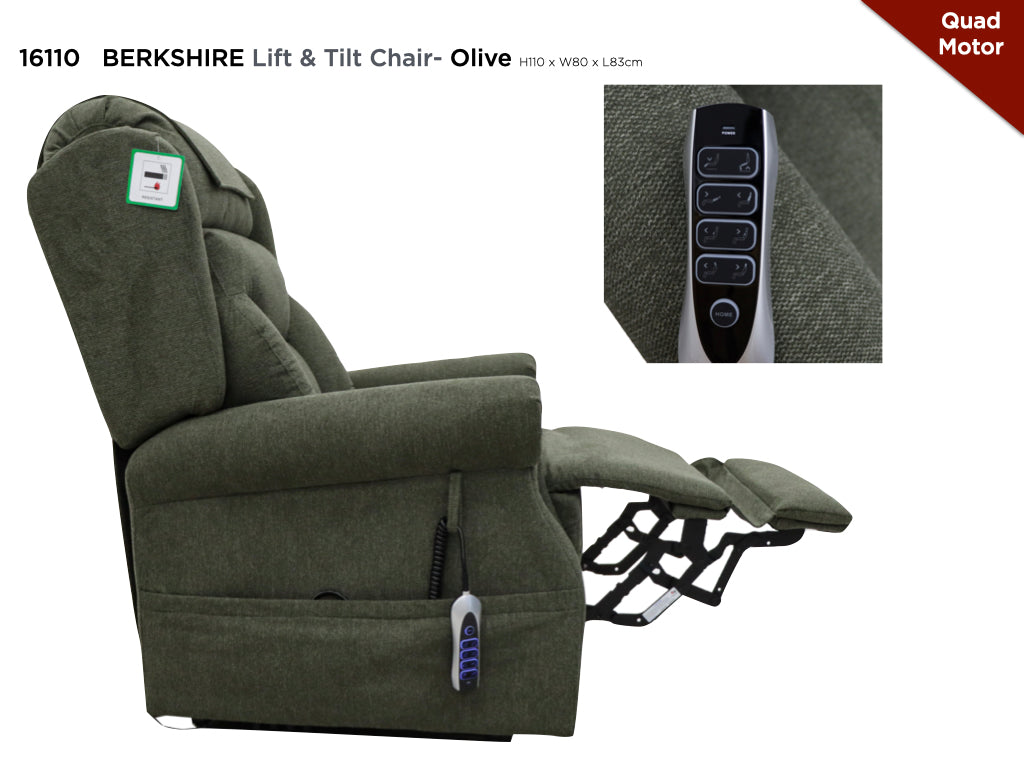 Berkshire Lift & Tilt Quad Motor Armchair - Olive