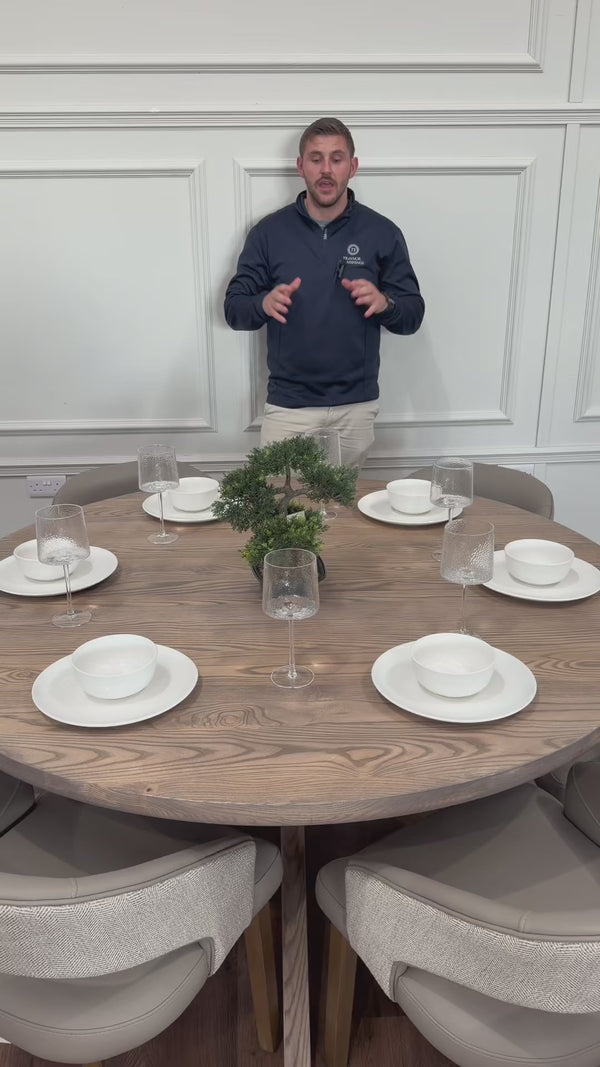 Ashley 1.5m Round Solid Oak Dining Set with 6 Willow Taupe Chairs