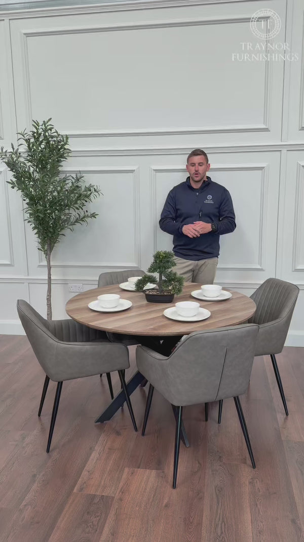 Epsom Rustic Oak 1.2m + 4 EZ Grey PU Chairs