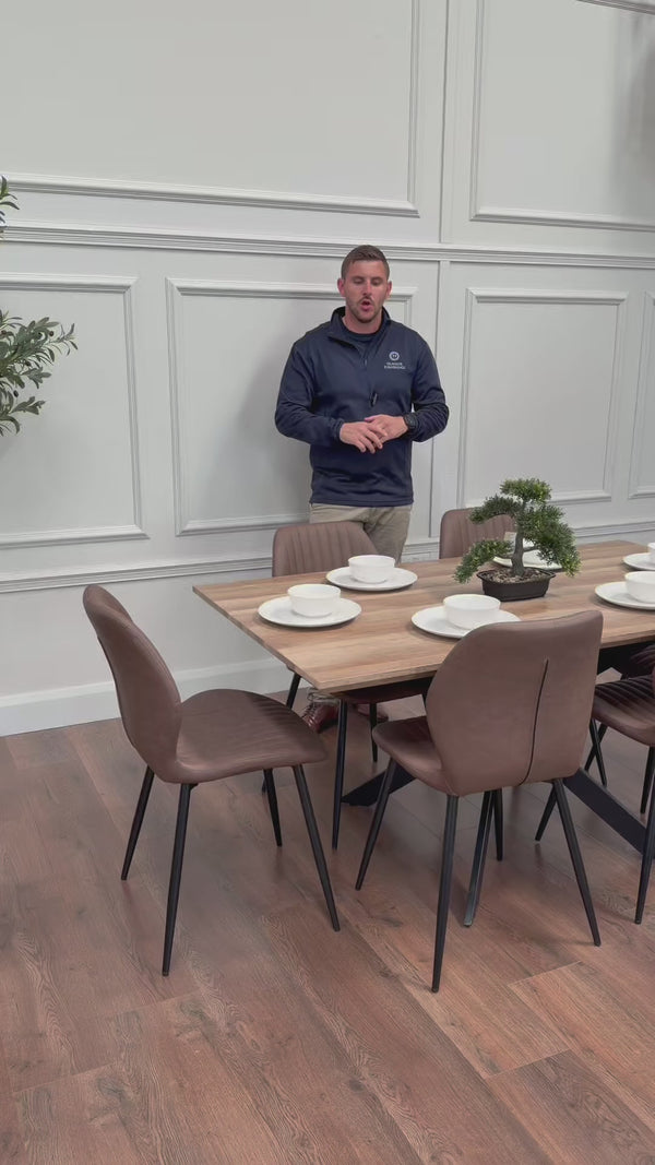 Epsom Rustic Oak  1.6m + 6 Lyra Chairs Brown  PU
