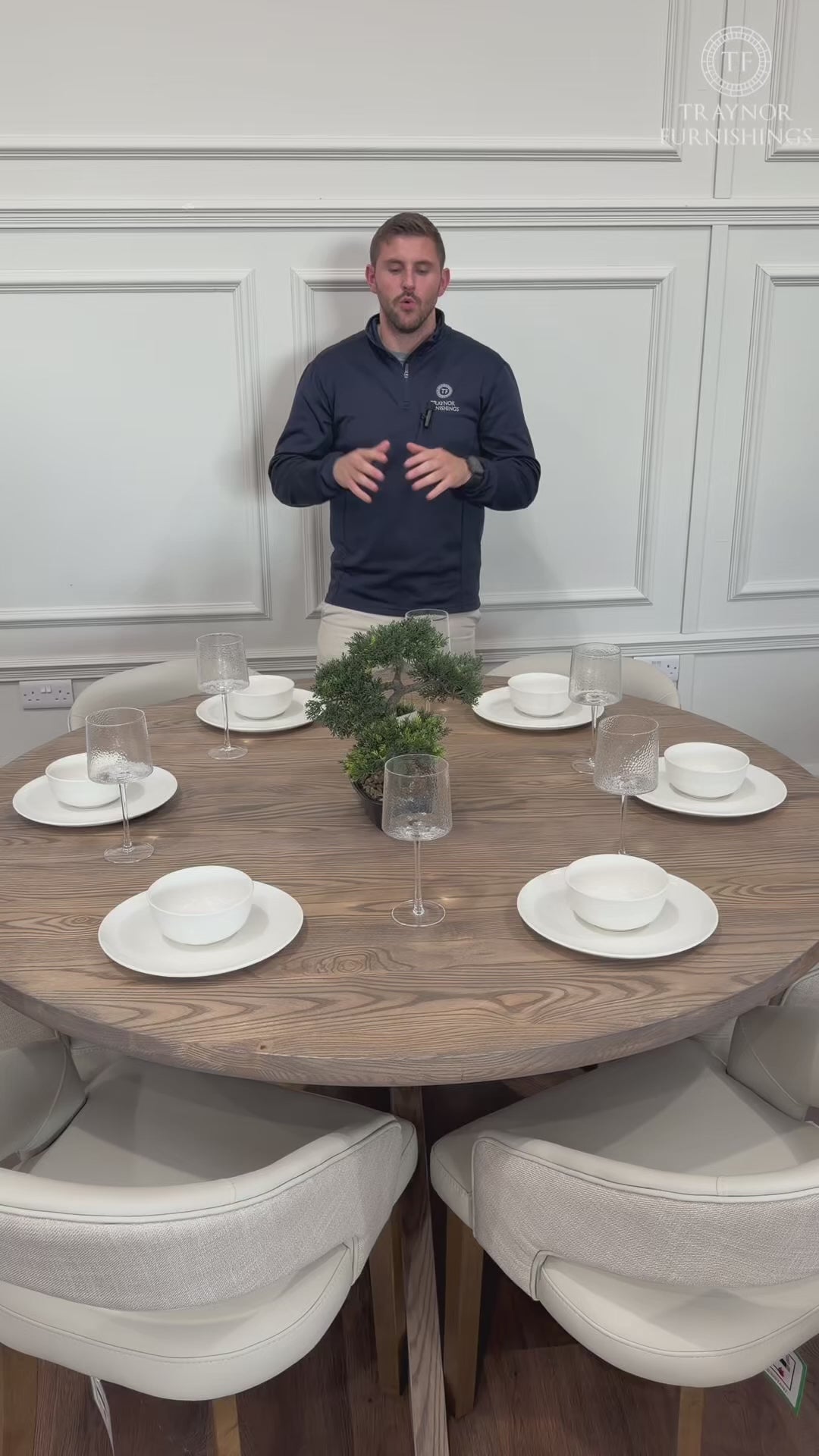 Ashley 1.5m Round Solid Oak Dining Set with 6 Willow Cream Chairs