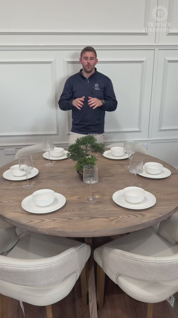 Ashley 1.5m Round Solid Oak Dining Set with 6 Willow Cream Chairs