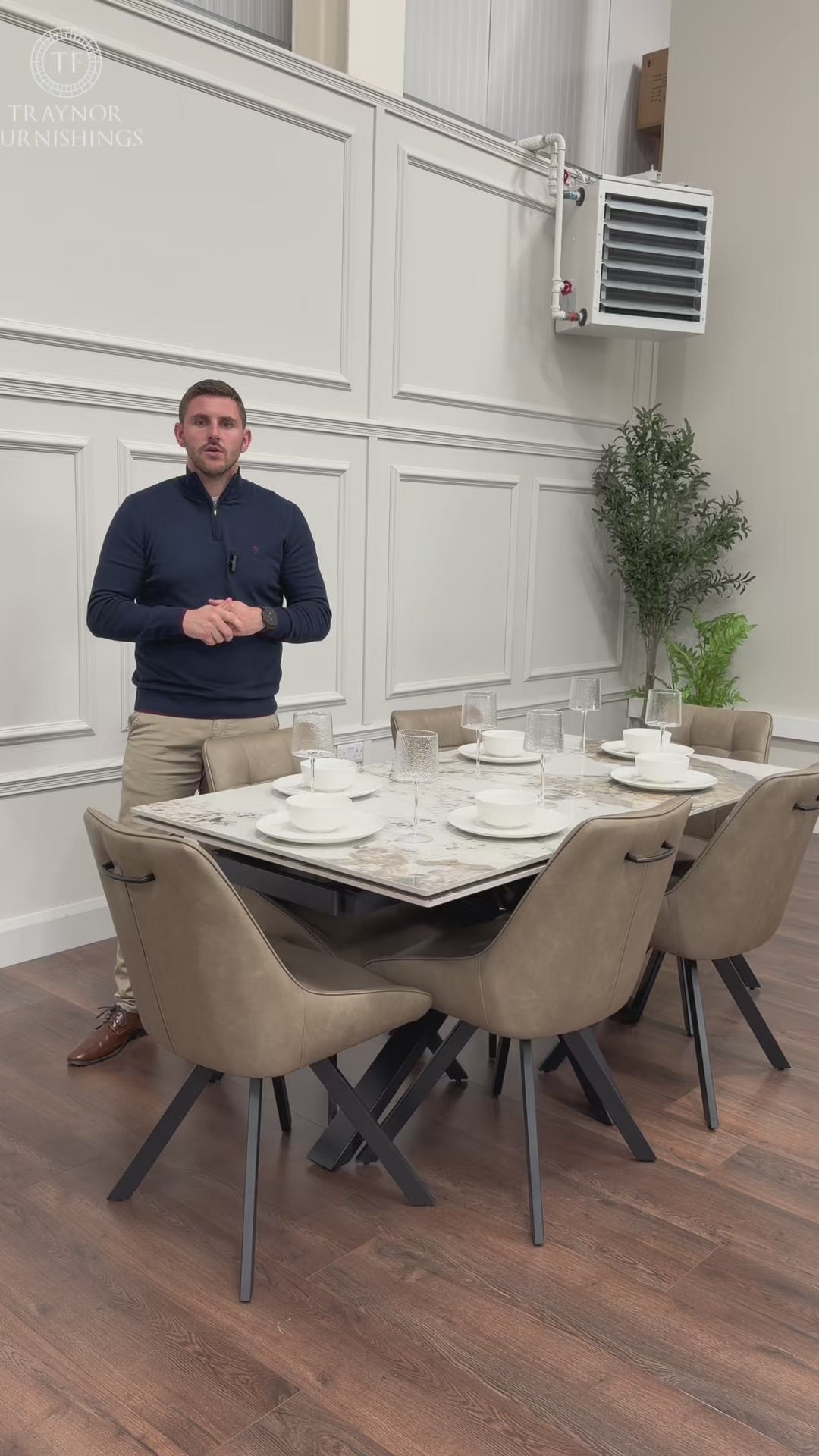 Sorrento Extending Sintered Stone Dining Table & Pedro Dark Taupe Chairs
