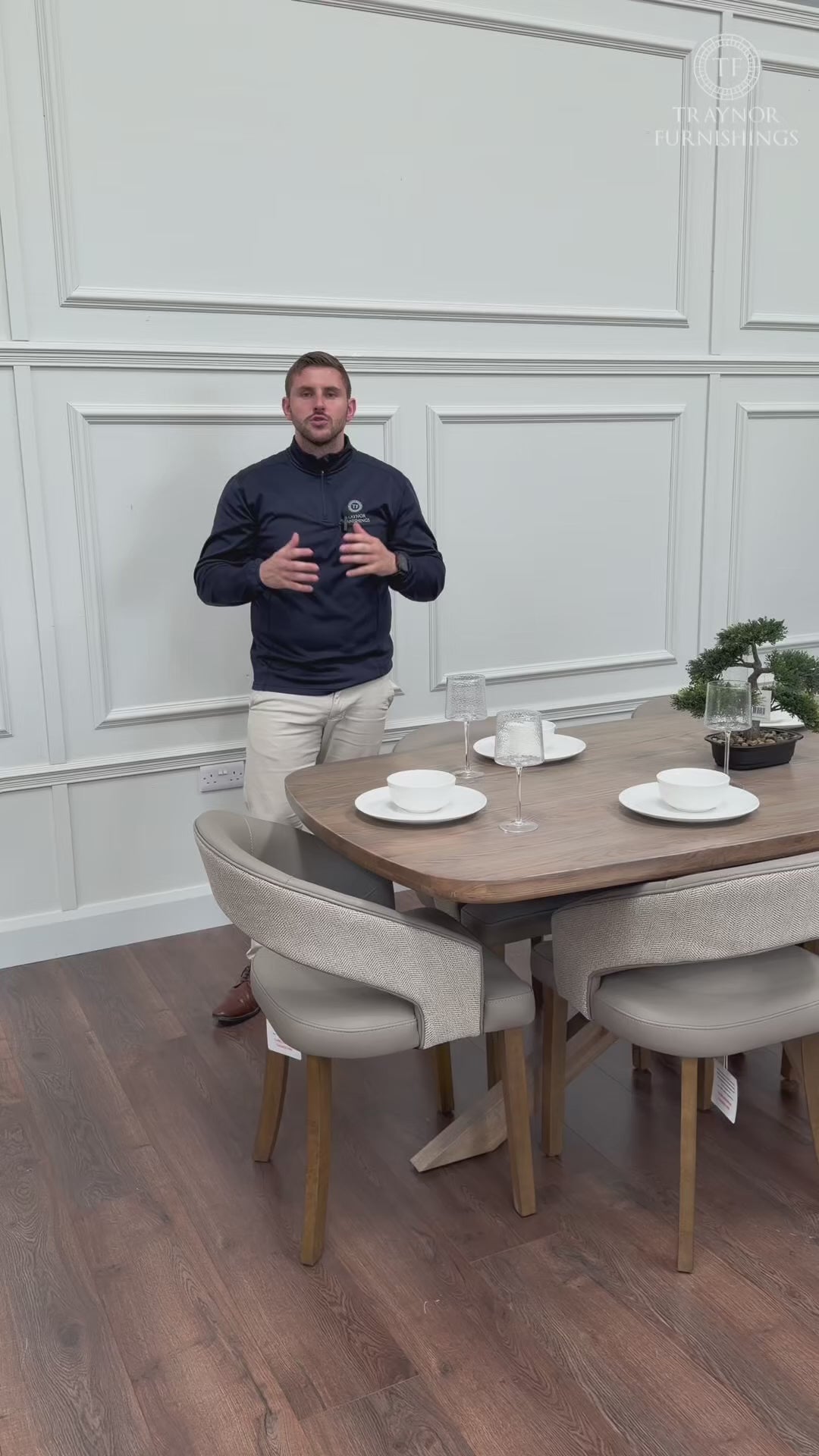 Ashley 2.1m Solid Oak Dining Set with 6 Willow Taupe Chairs