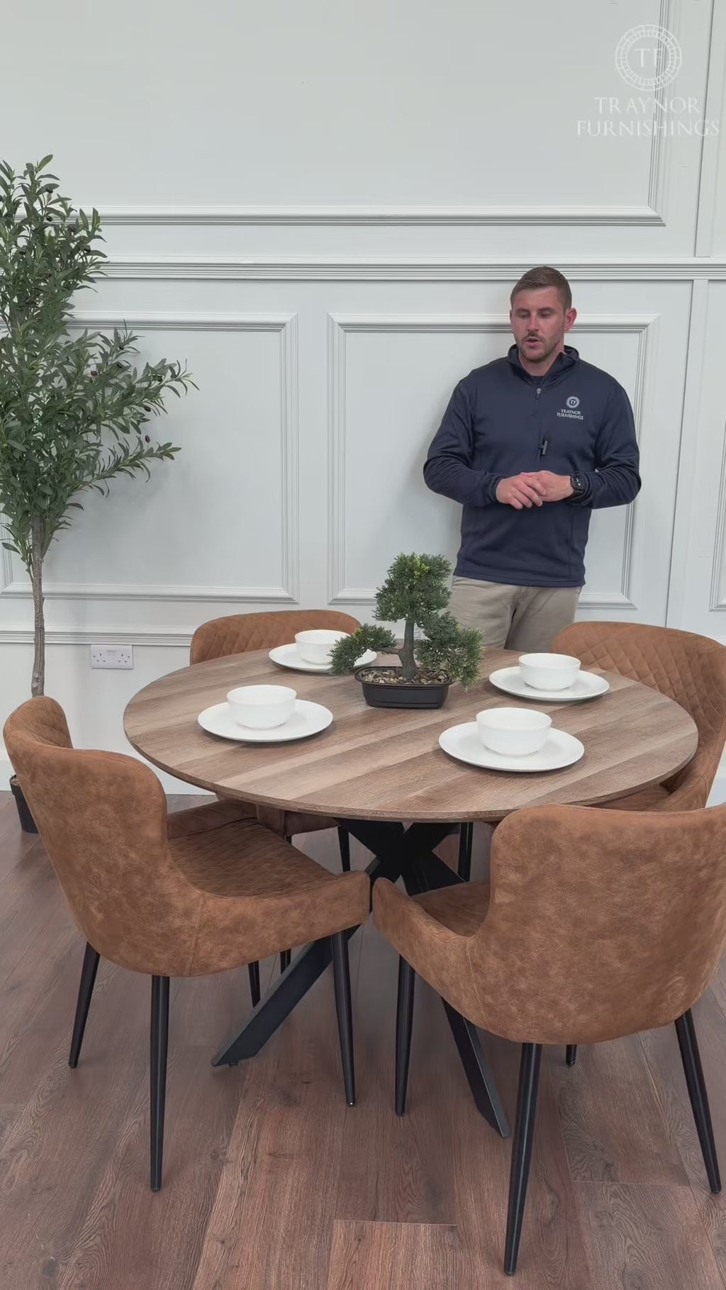 Epsom Rustic Oak 1.2m + 4 Diamond Tan Suede Chairs