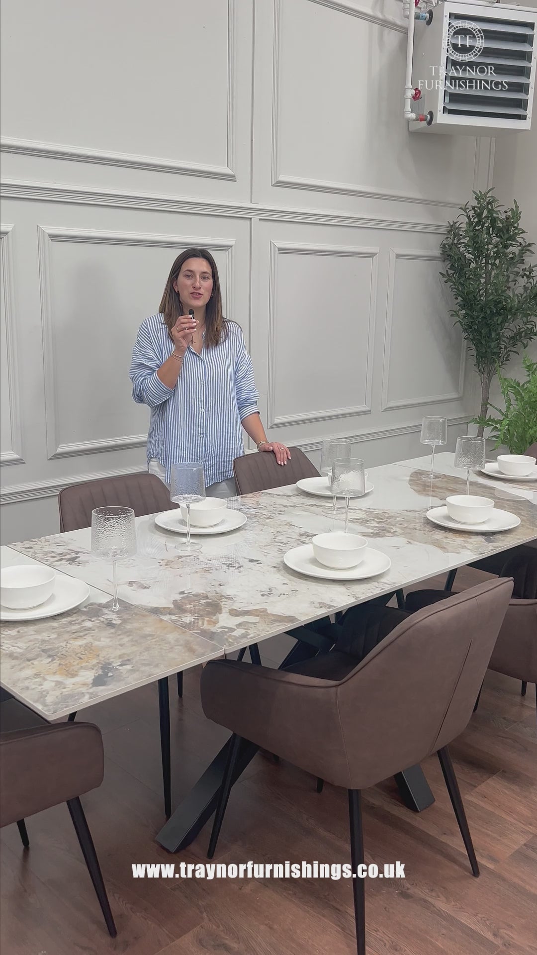 Sorrento Extending Sintered Stone Dining Set + 6 EZ Brown Chairs