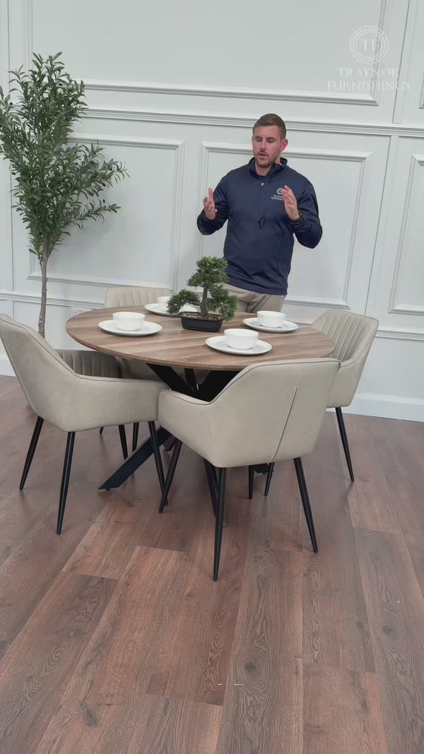 Epsom Rustic Oak 1.2m + 4 EZ Taupe PU Chairs