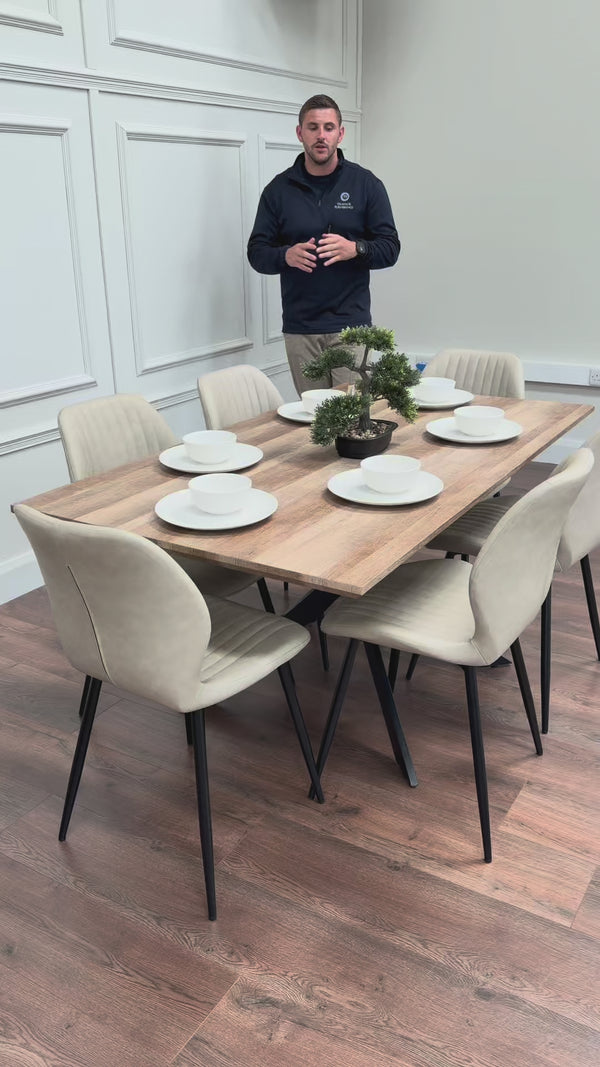 Epsom Rustic Oak 1.6m + 6 Lyra Chairs Taupe  PU